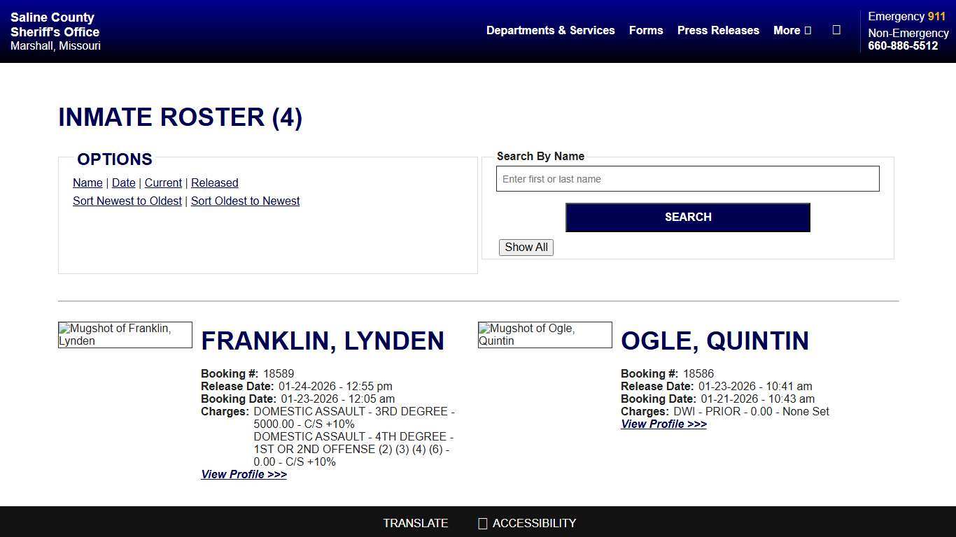Inmate Roster - Released Inmates Booking Date Descending - Saline County Sheriff MO