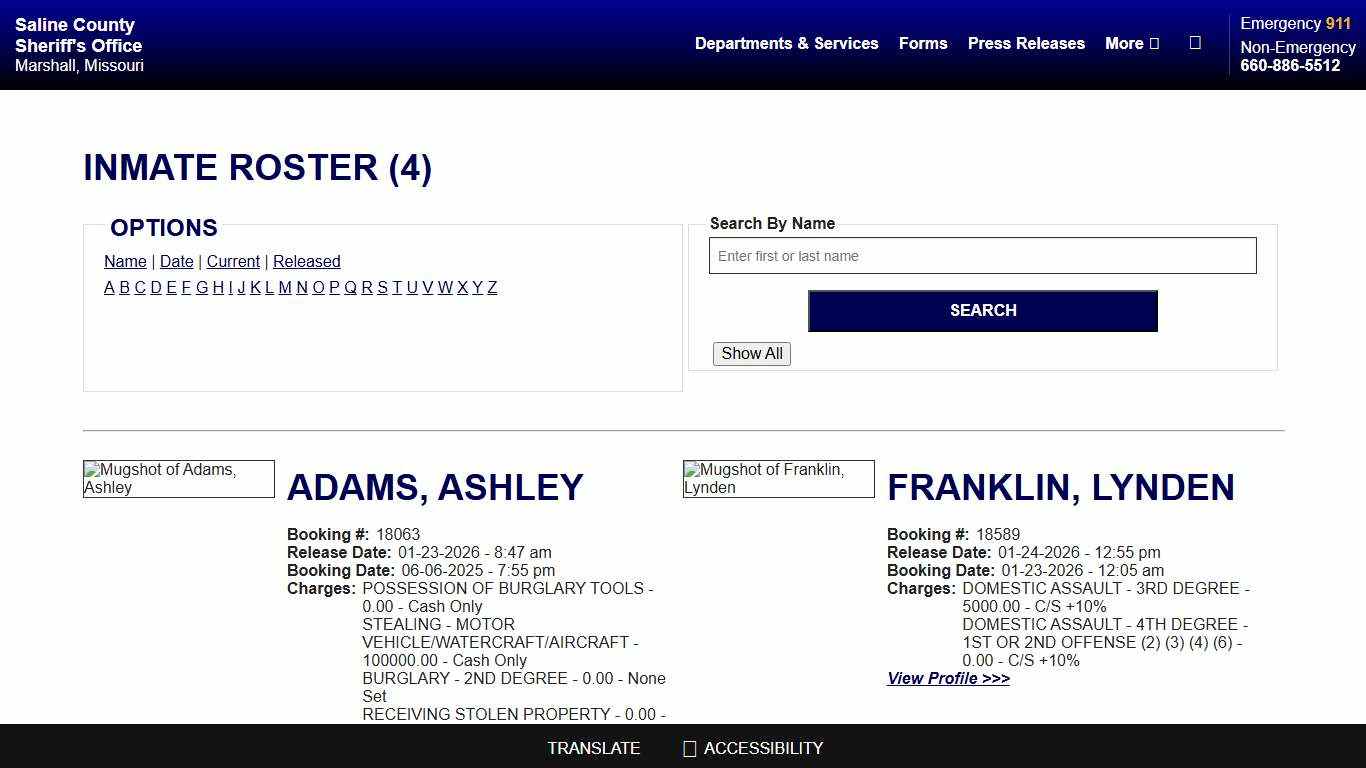 Inmate Roster - Released Inmates - Saline County Sheriff MO